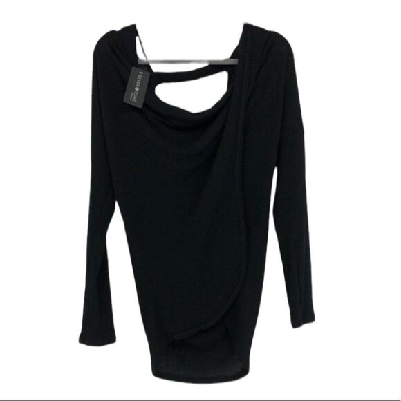 NWT Cherish black waffle knit draped open back long sleeve top  Small - Picture 1 of 14